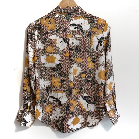 Zara Floral Button Down Lightweight Ling Sleeve Collared Top - Picture 2 of 5